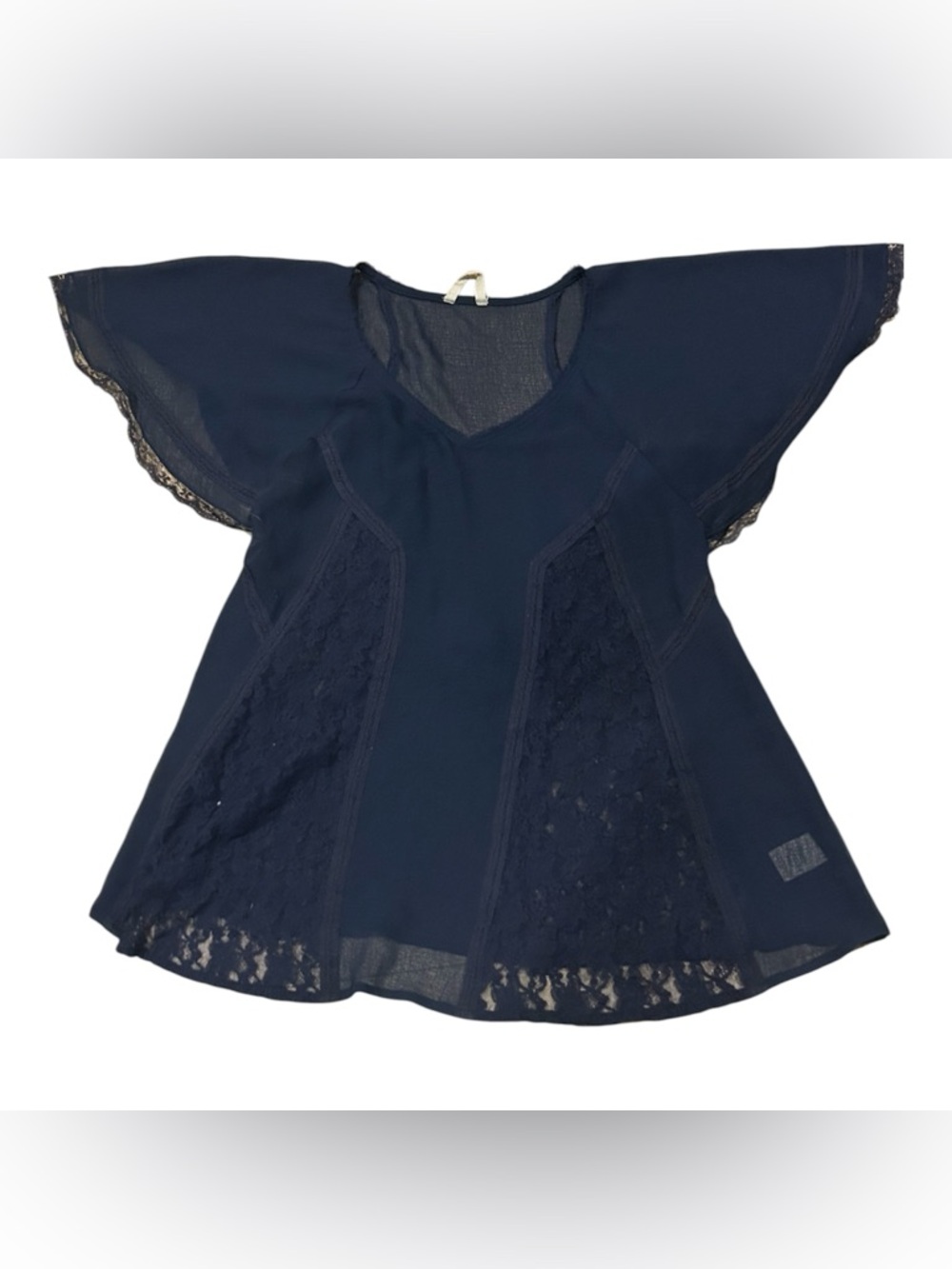 Free People Blue Sheer Embroidered Tie Waist Flowy Xtra Small